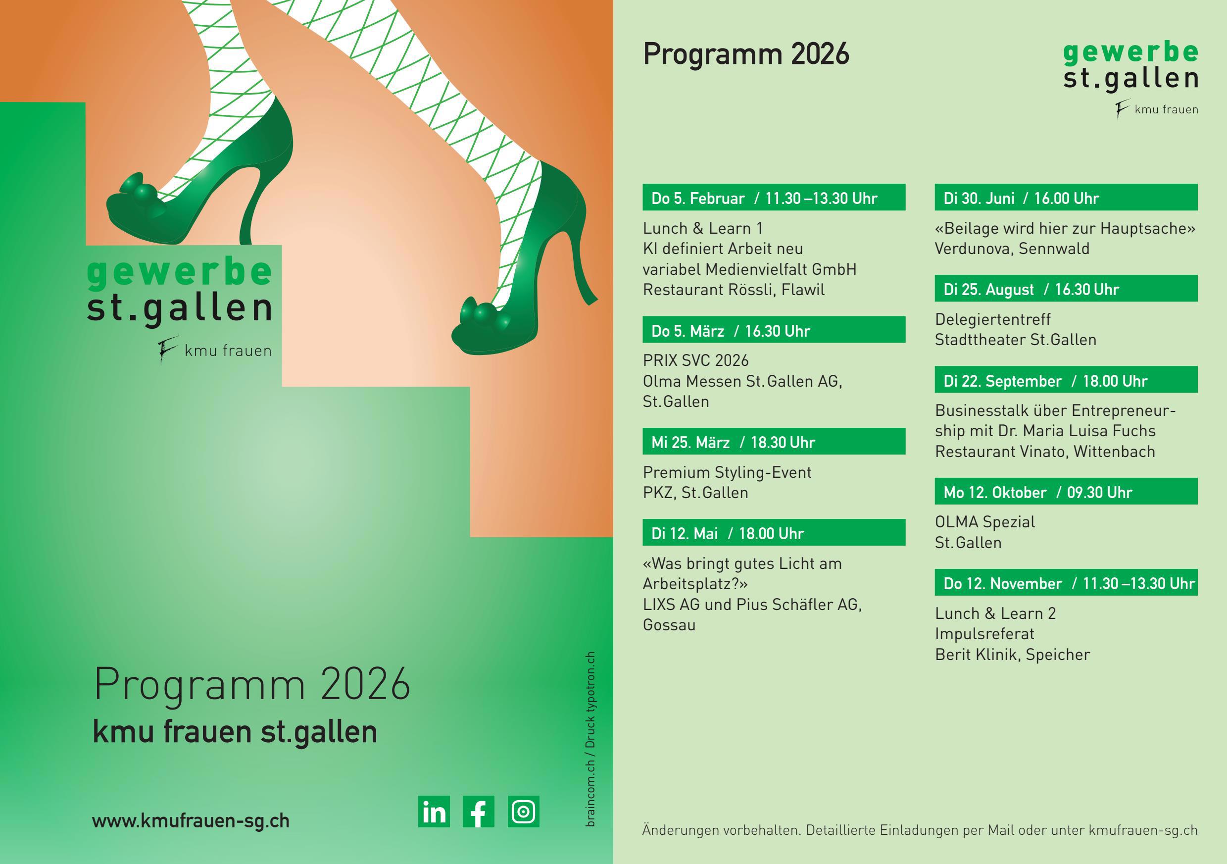  Programme annuel 2026 Femmes PME Saint-Gall (disponible en allemand seulement)