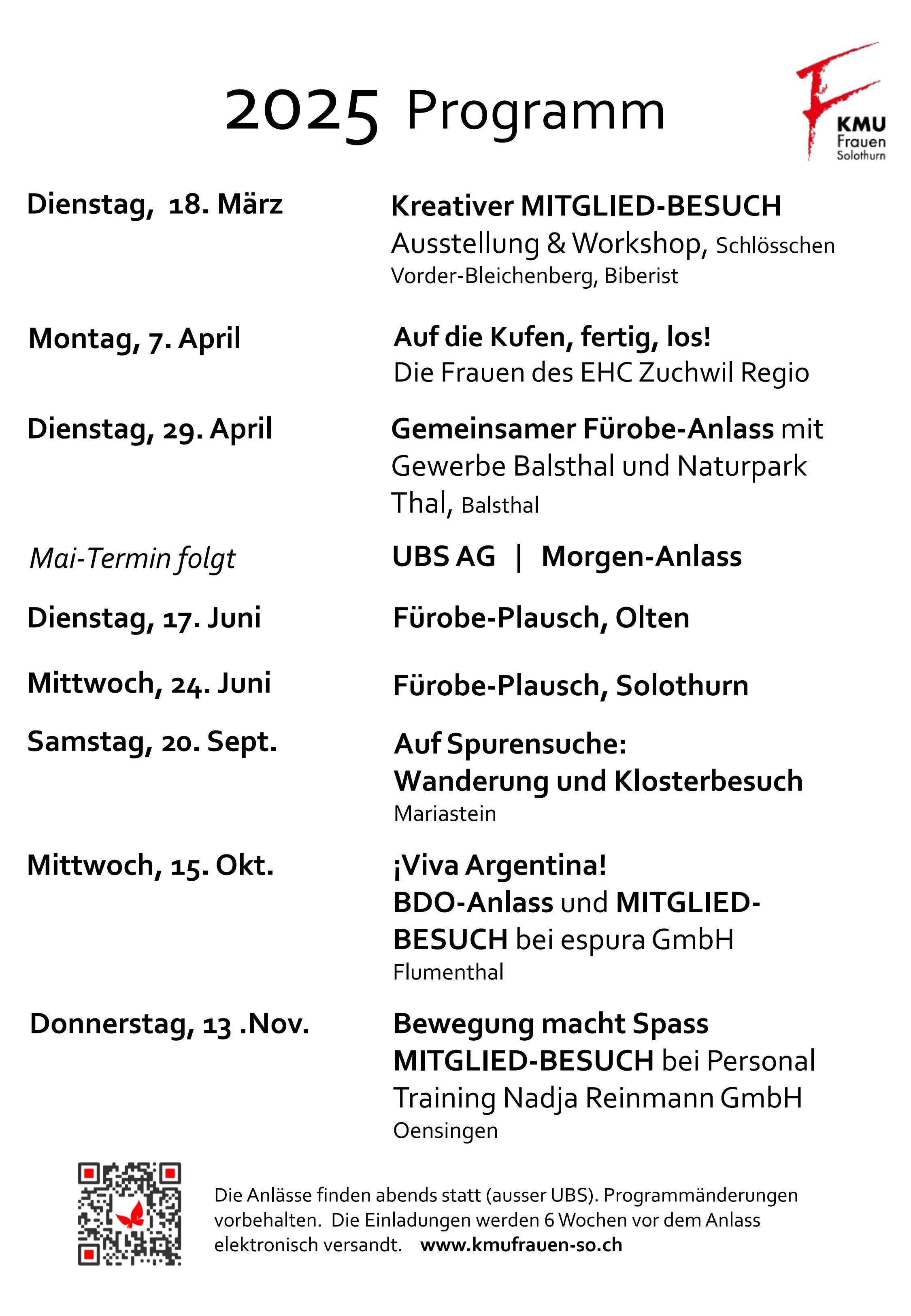  Jahresprogramm 2025 KMU-Frauen Solothurn
