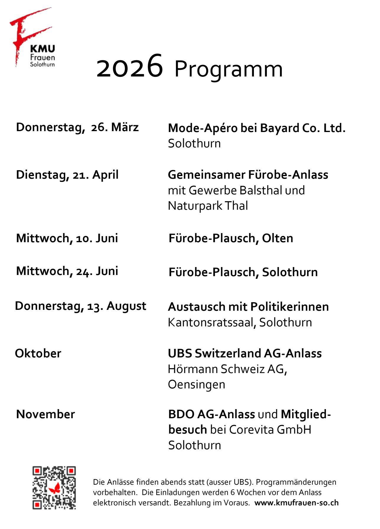  Programme annuel Femmes PME Soleure (disponible en allemand seulement)