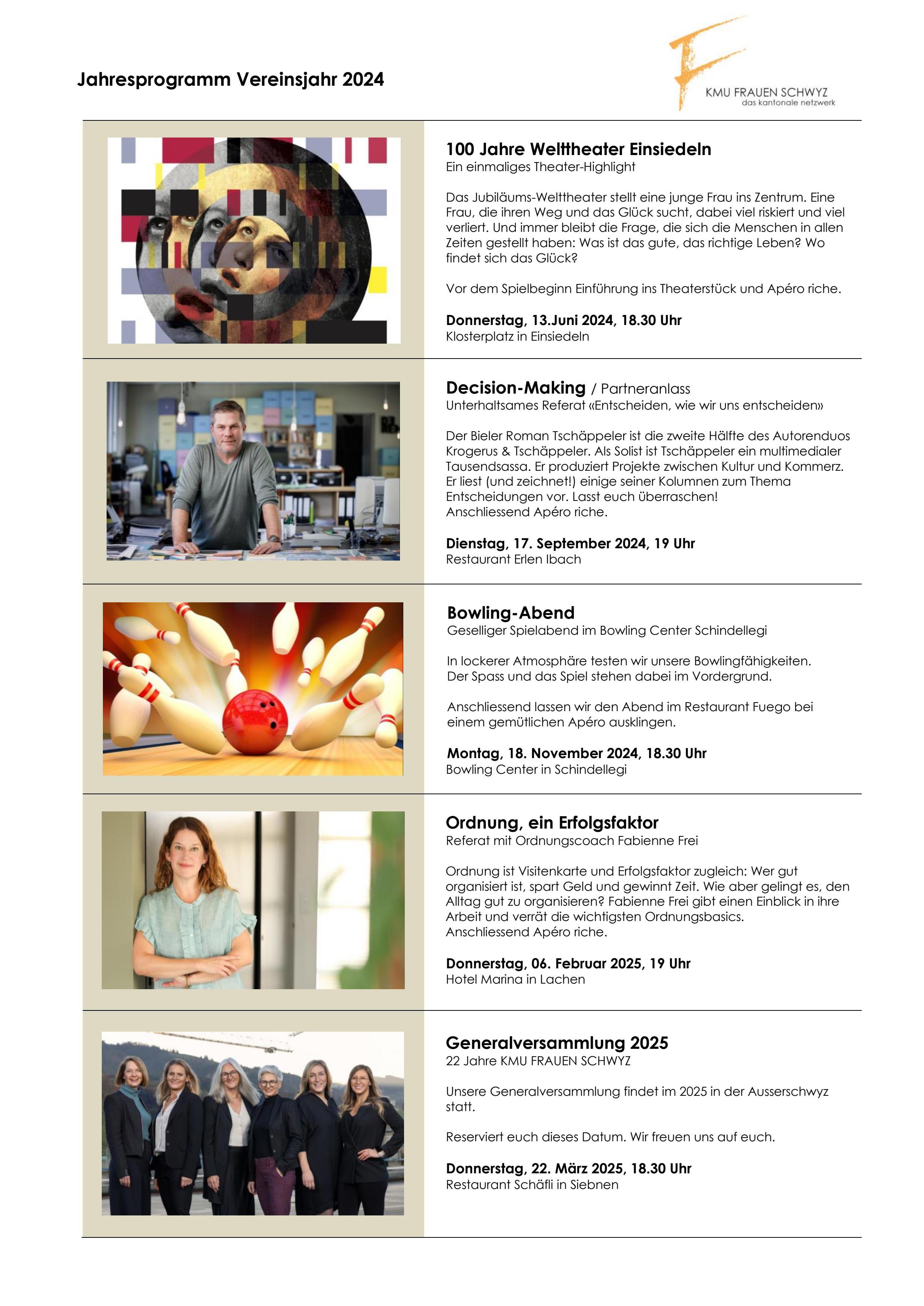  Programme annuel 2024/25 Femmes PME Schwyz (disponible en allemand seulement)